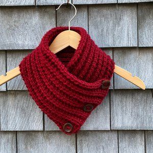 Cowl Scarf Red with Wooden Buttons Christmas Gift